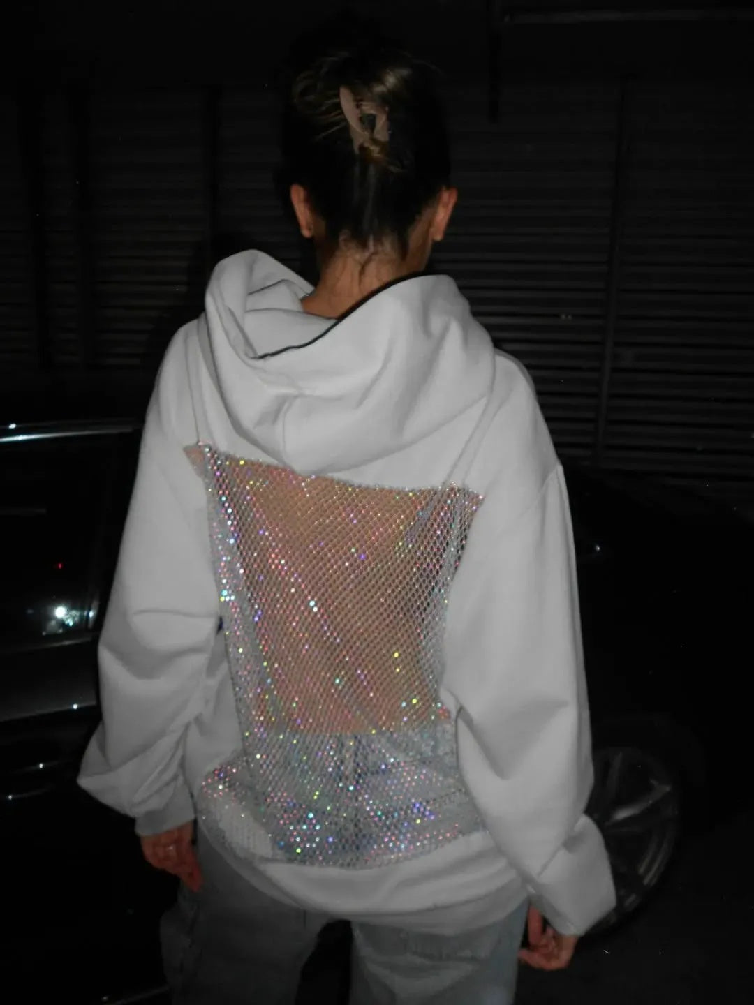 Backless Sheer Mesh Hoodie