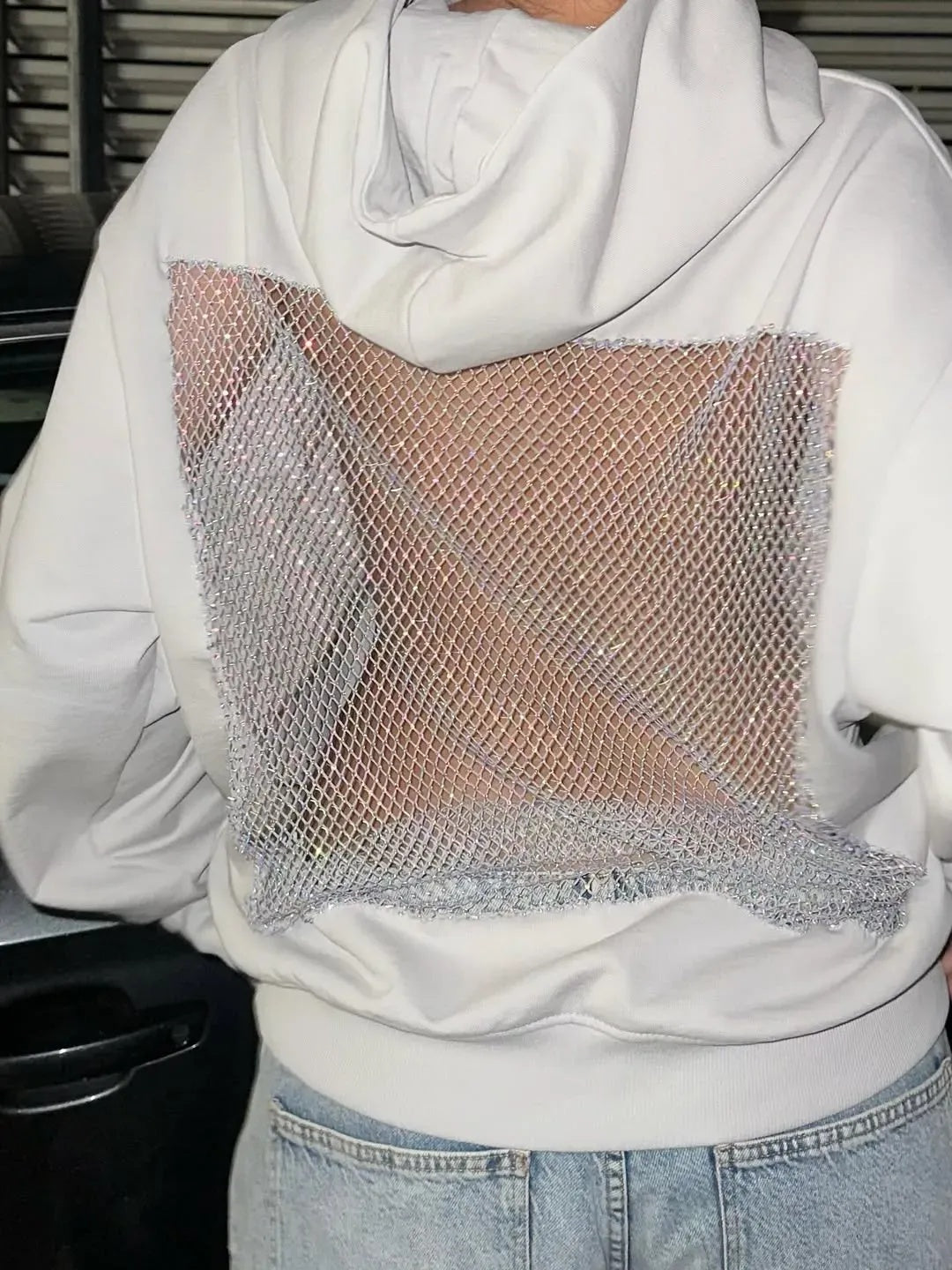 Backless Sheer Mesh Hoodie