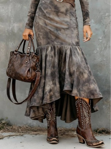 Vintage Polyester Flare Hem Midi Dress