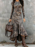 Vintage Polyester Flare Hem Midi Dress