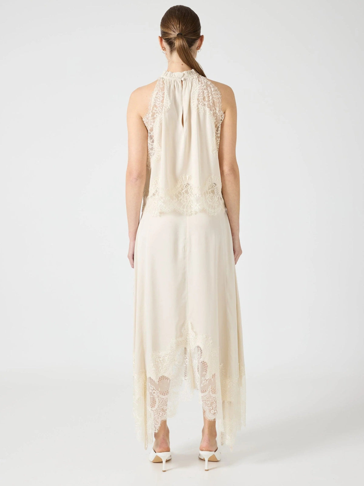 Lace Trimmed Satin Halter Maxi Skirt Set