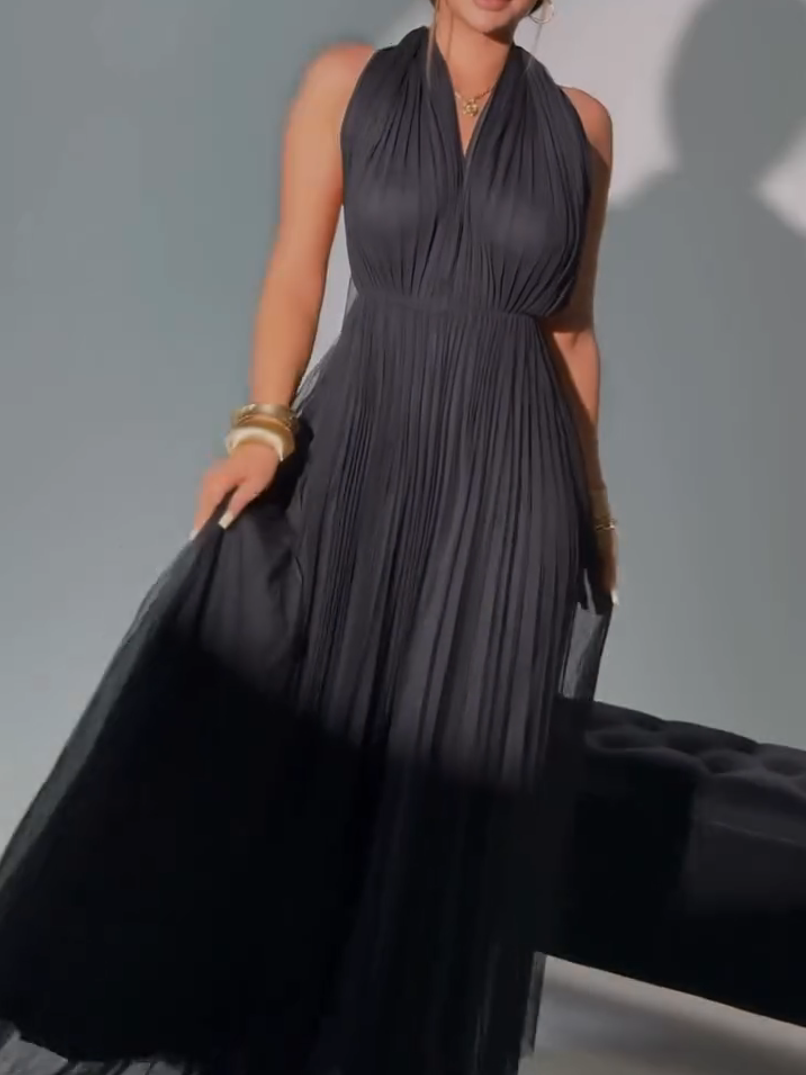 Backless Halter Pleated Maxi Dress